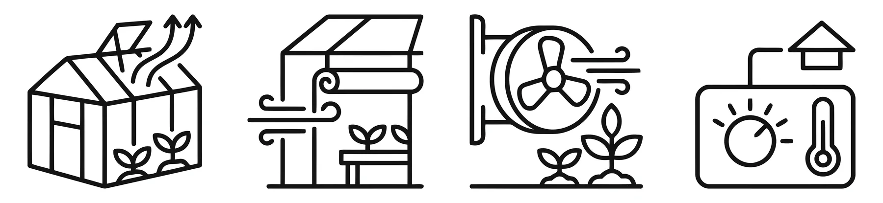 Greenhouse Climate Control Icons Set for Agriculture