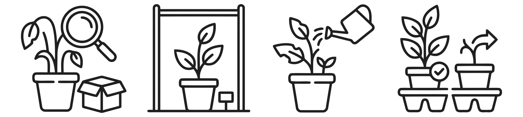 Greenhouse Plant Care and Nursery Icons in Linear Style