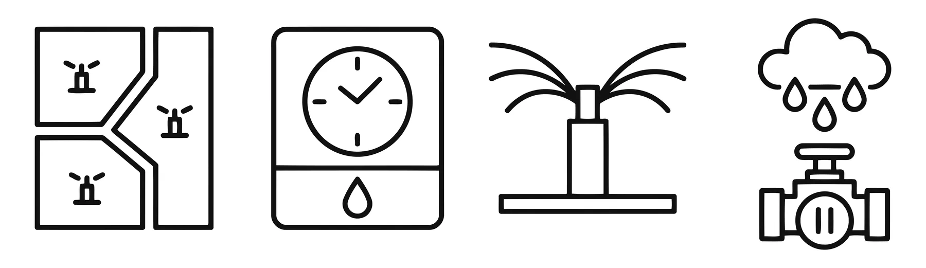Linear style irrigation and watering system icons set