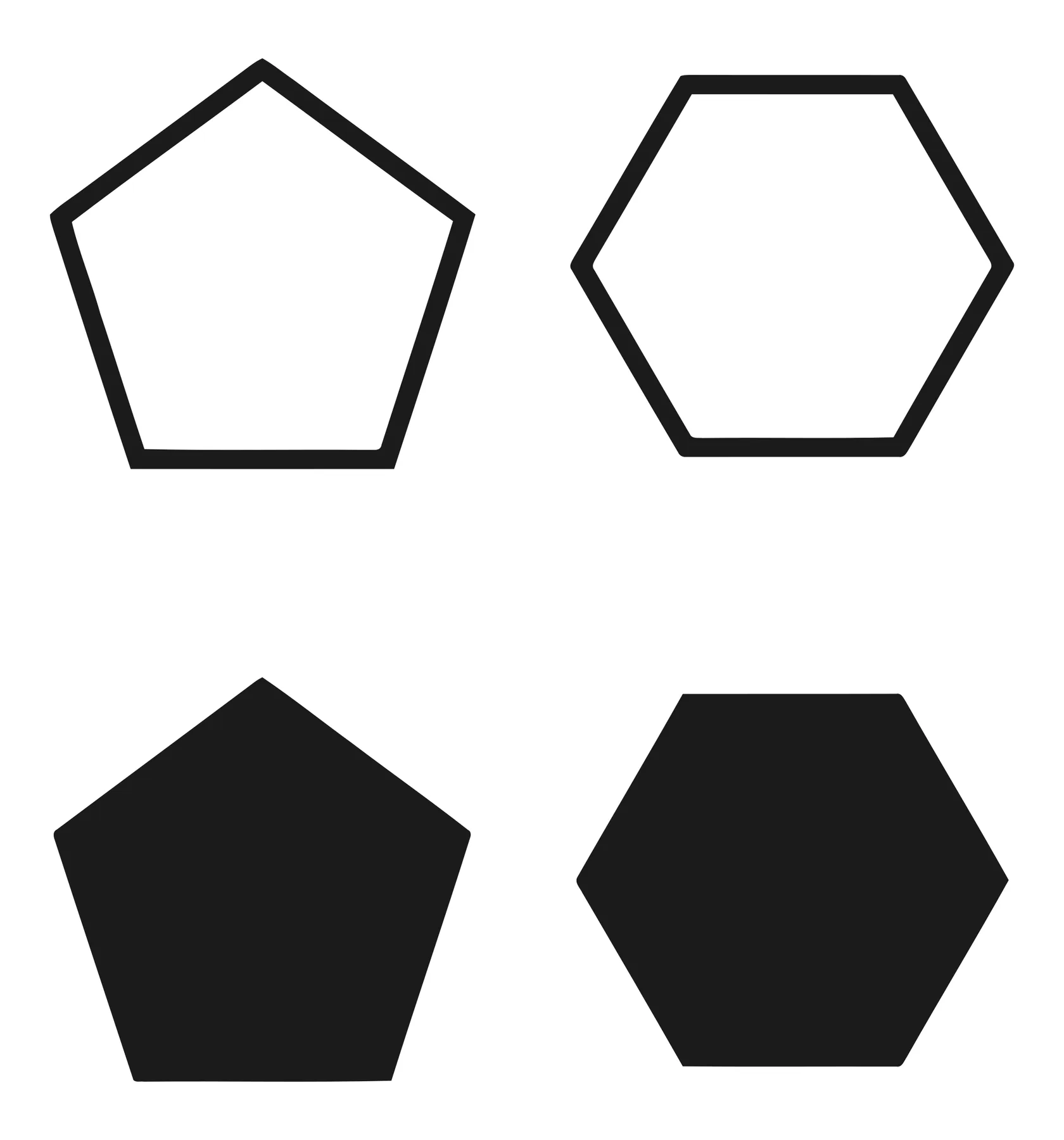 Black and White Pentagon and Hexagon Geometric Shapes