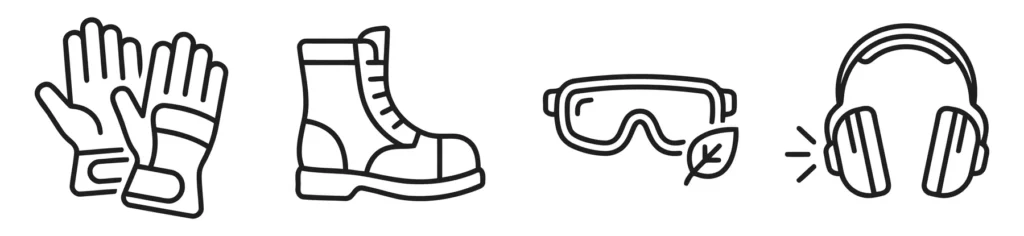 set of personal protective equipment icons including gloves, boots, safety goggles, and earmuffs