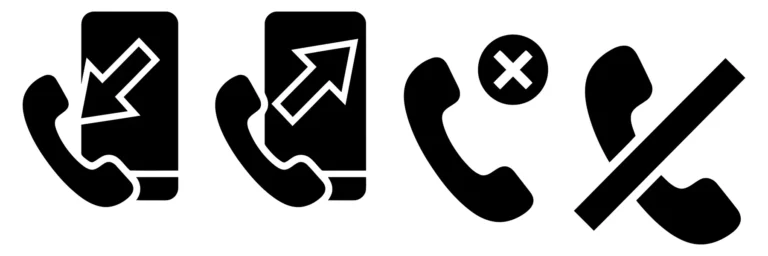 set of phone call status icons including incoming, outgoing, missed, and blocked calls