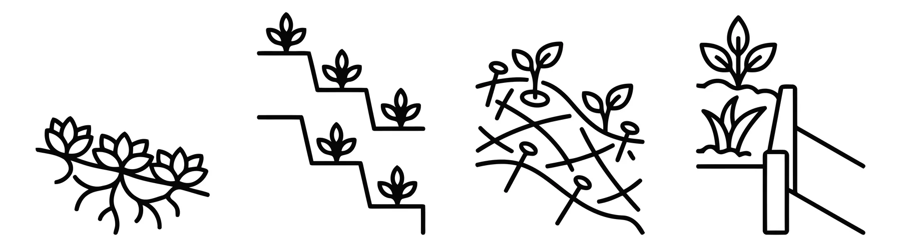 Soil Erosion Control and Land Conservation Icons Set
