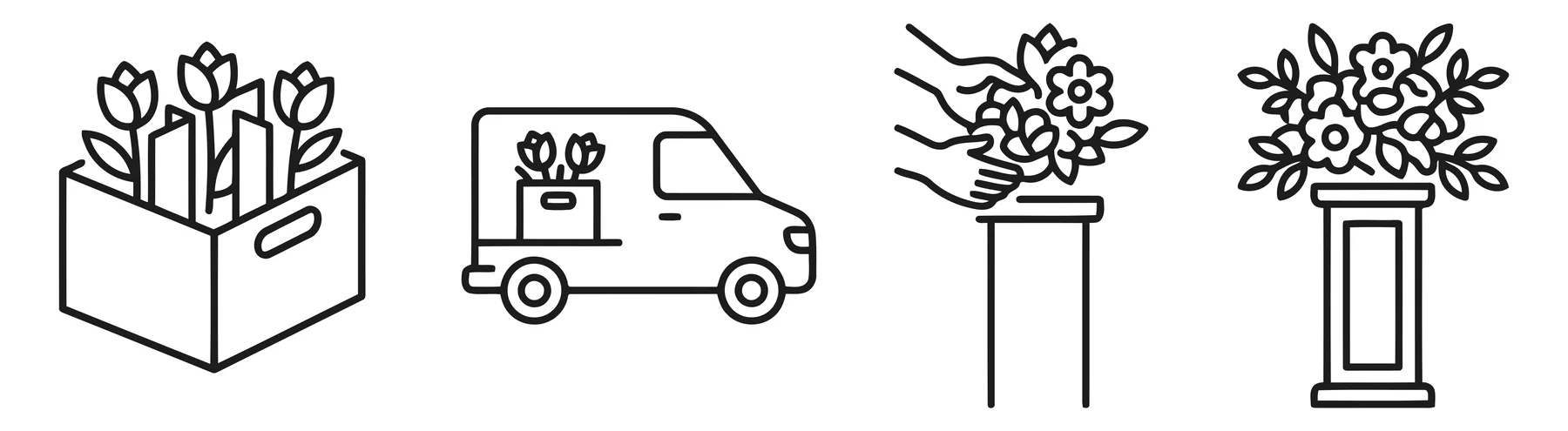 Thin Line Icons for Flower Delivery and Floral Services