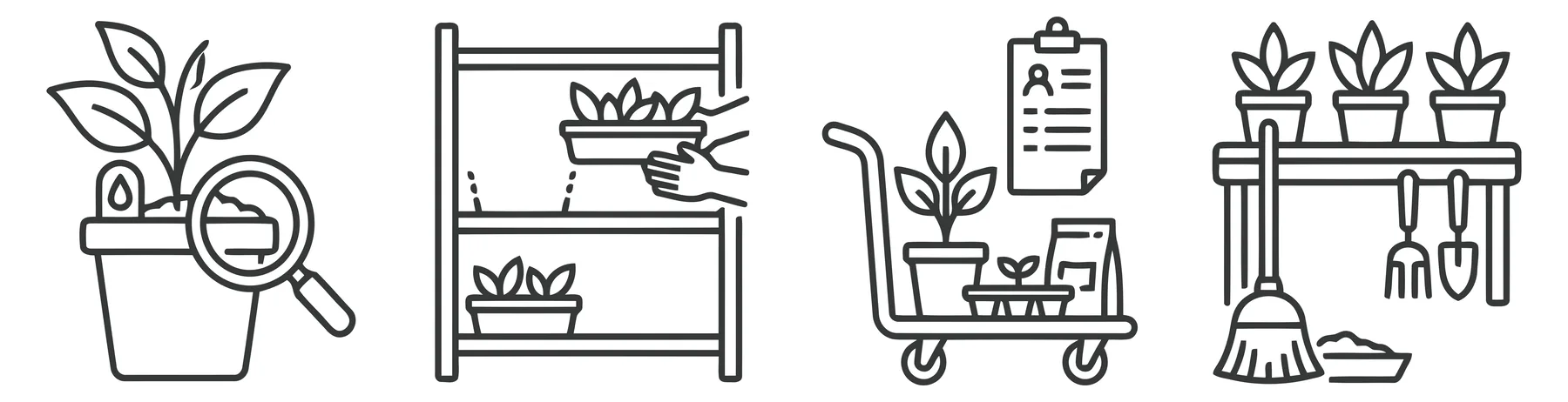 Thin Line Icons for Plant Nursery and Greenhouse Operations