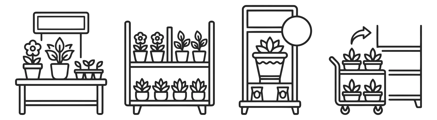 Thin Line Icons for Plant Shop and Greenhouse Logistics