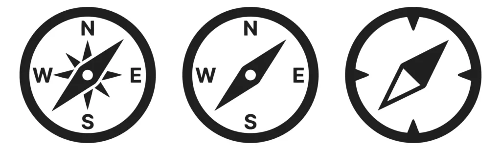 set of three different compass navigation icons