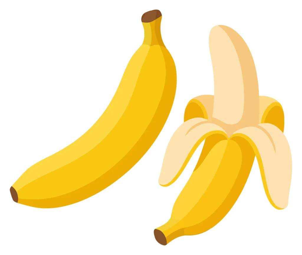 set of two yellow bananas, one whole and one peeled, isolated on white background