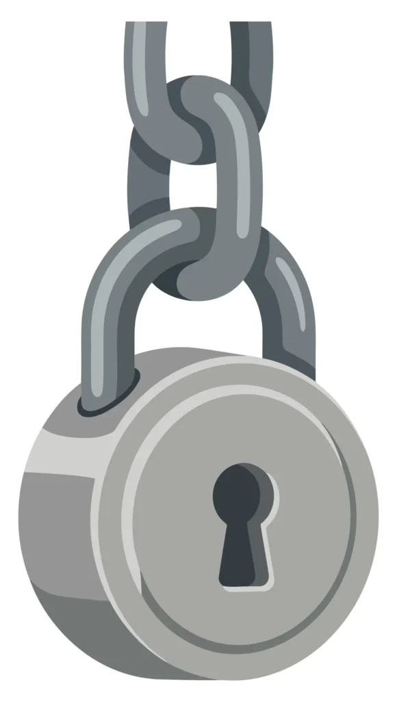 silver padlock hanging on a metal chain