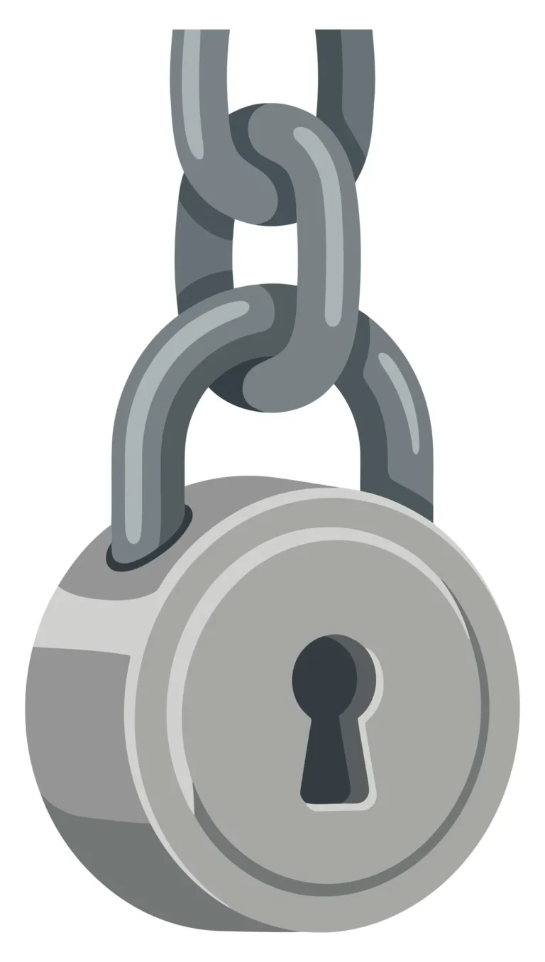 Silver Padlock Hanging on Metal Chain Illustration
