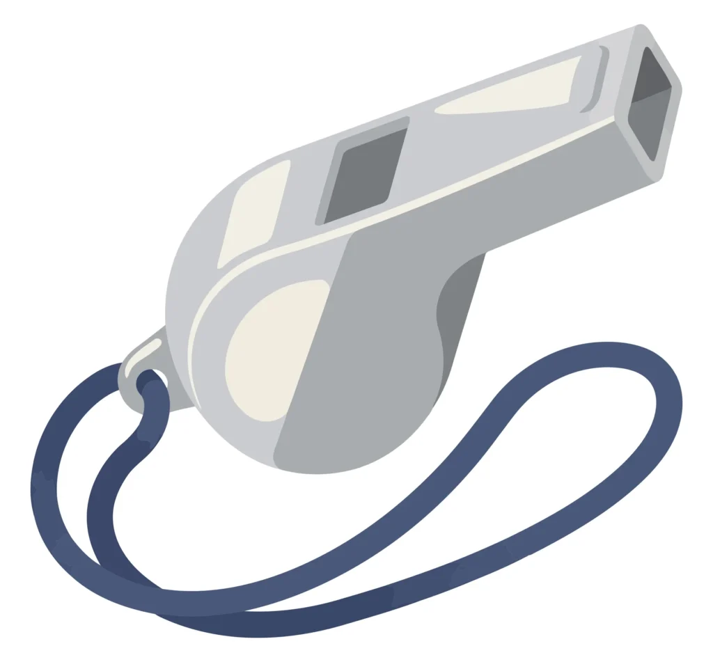 Silver Sports Whistle with Blue Lanyard Vector Illustration silver whistle with a blue lanyard