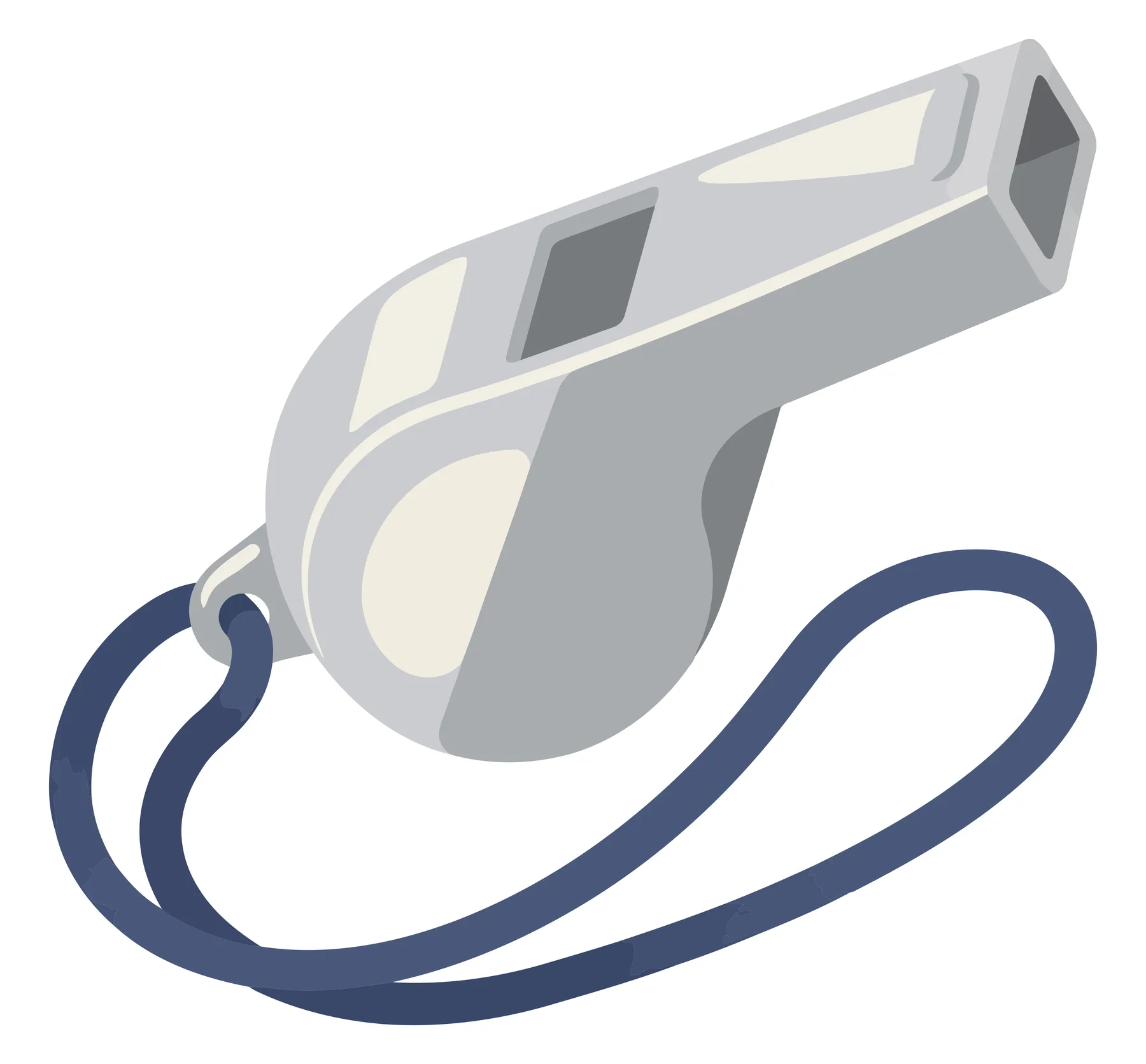 Silver Sports Whistle with Blue Lanyard Vector Illustration