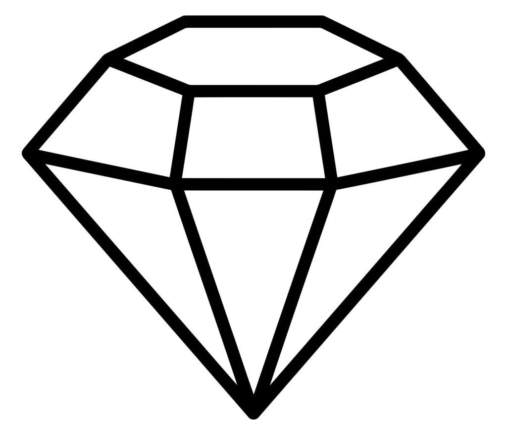 simple black and white line art illustration of a faceted diamond gemstone