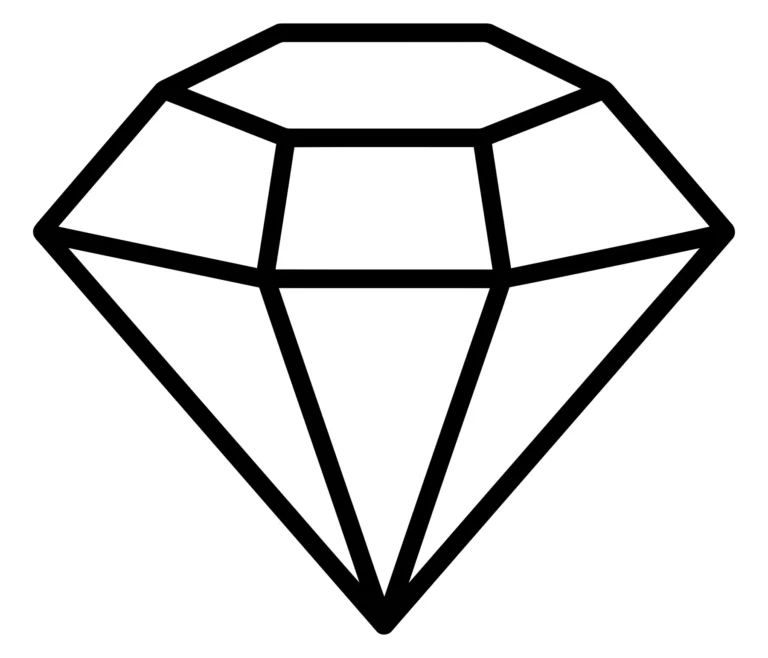 simple black and white line art illustration of a faceted diamond gemstone