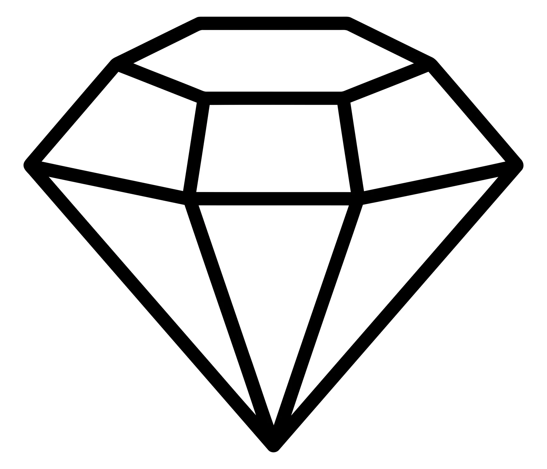 simple black and white line art illustration of a faceted diamond gemstone