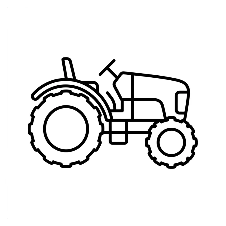Black and White Line Art Tractor Illustration