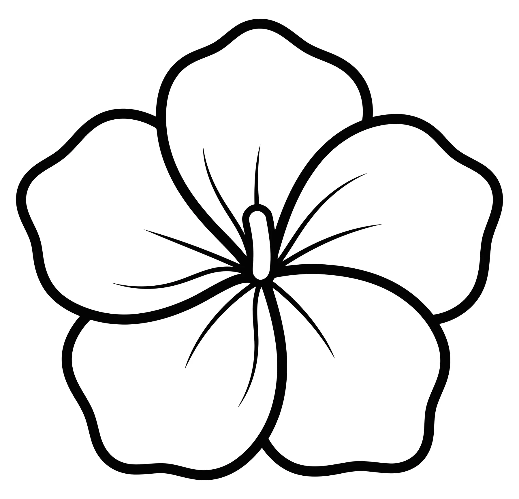simple black and white line art illustration of a fivepetaled flower