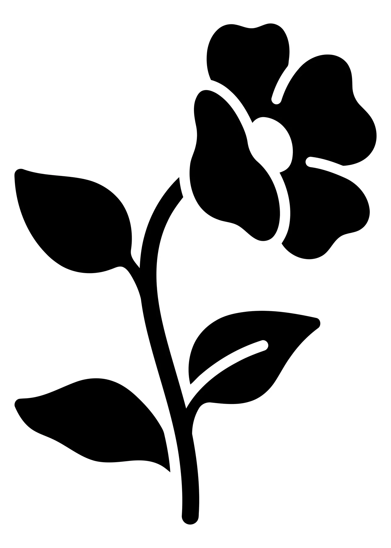 Black and white flower icon with leaves vector illustration