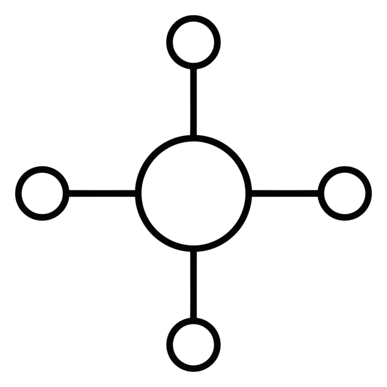 Minimalist Vector Diagram with Central Circle and Four Connected Nodes