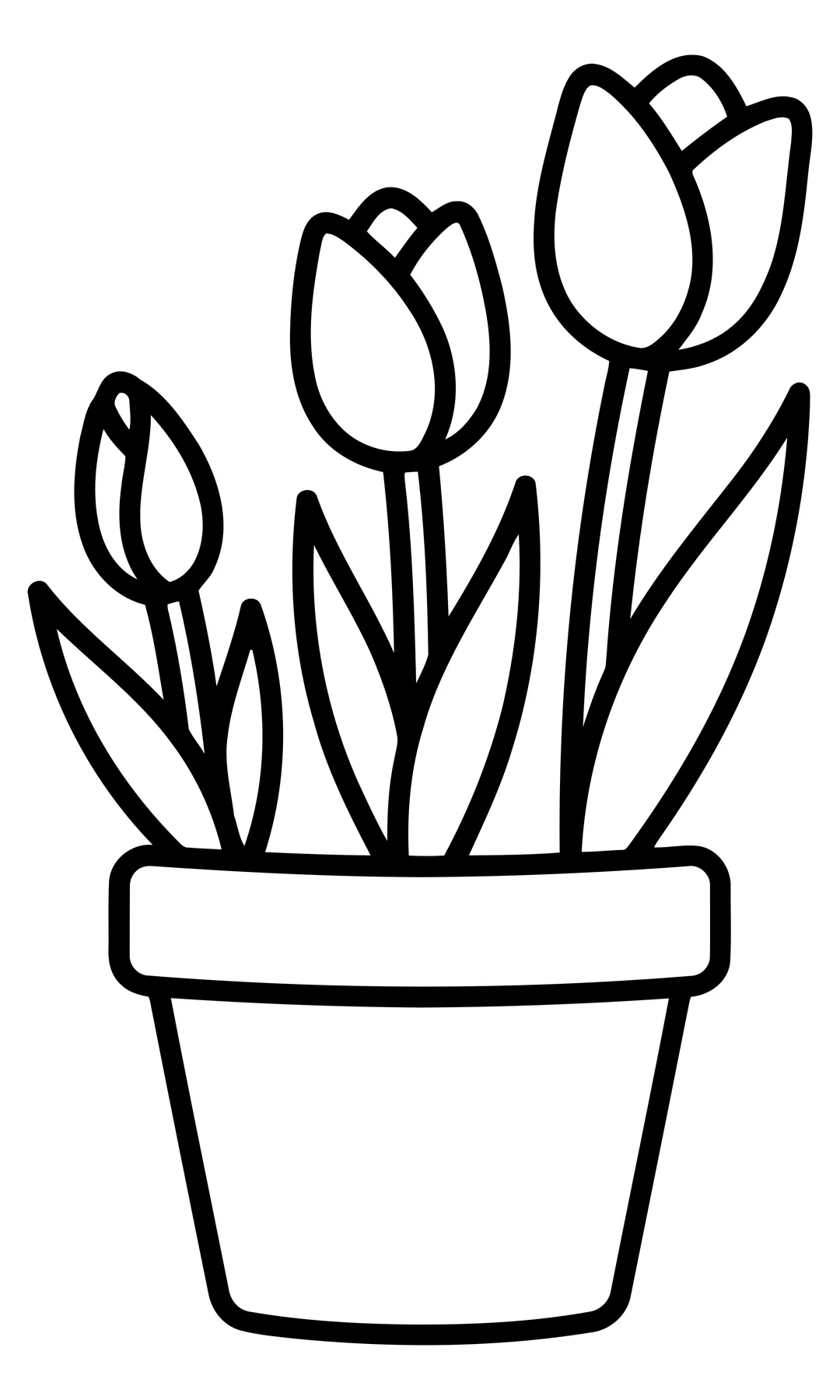 Minimalist Line Art of Three Tulips in a Flower Pot