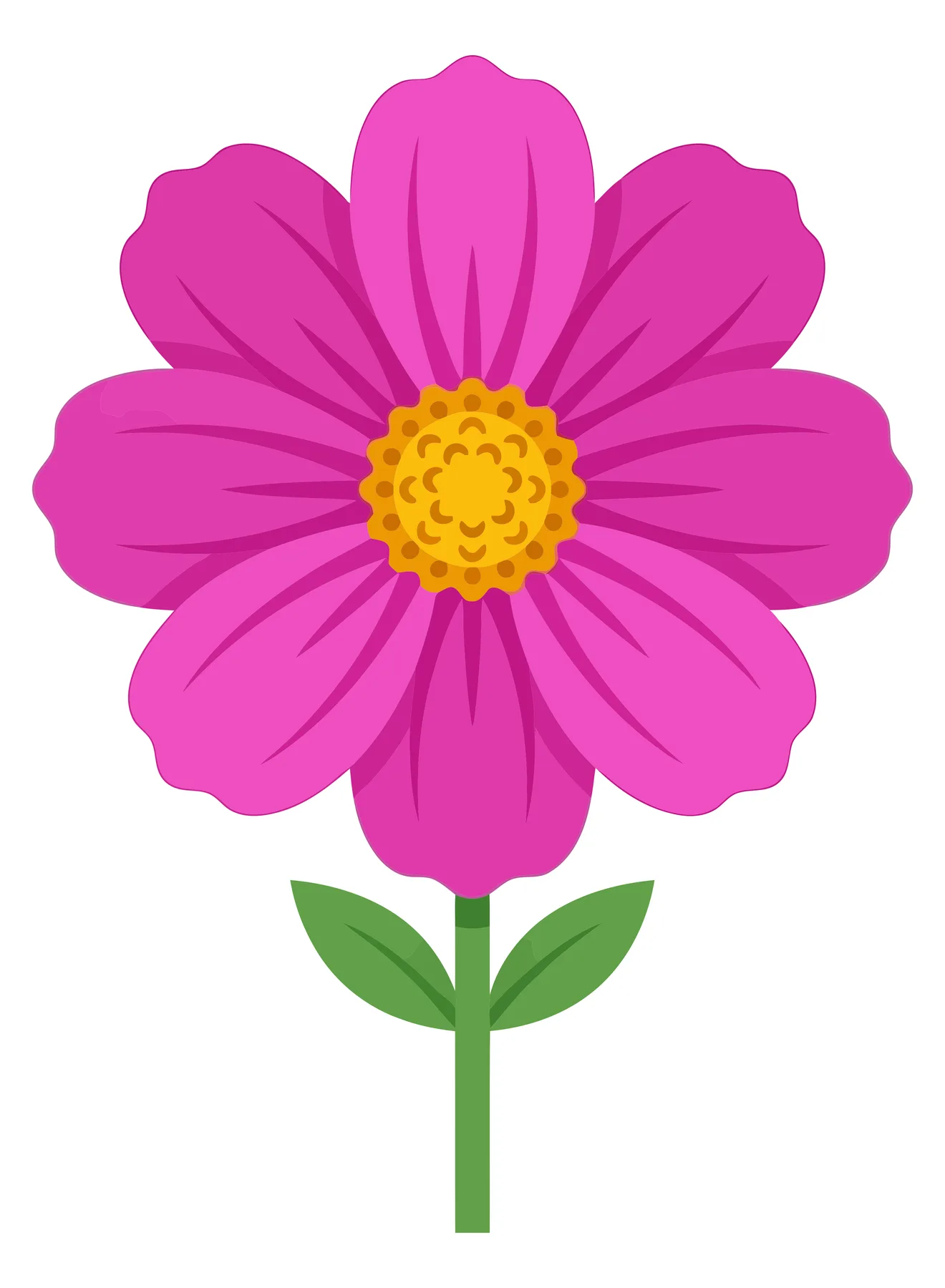 Pink Cosmos Flower with Green Stem and Leaves Vector