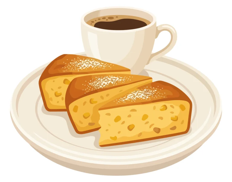 slices of cake and a cup of coffee on a plate isolated on white background