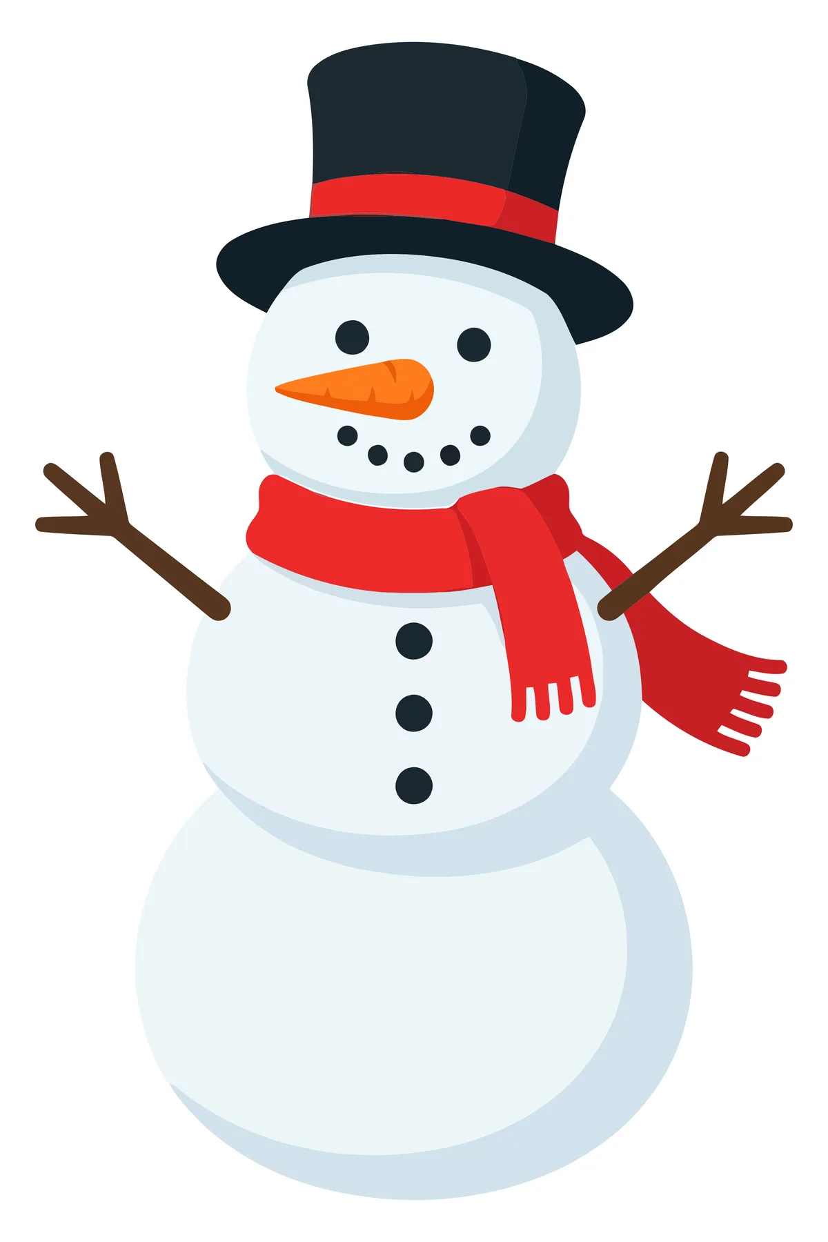 Cheerful Snowman with Top Hat and Red Scarf