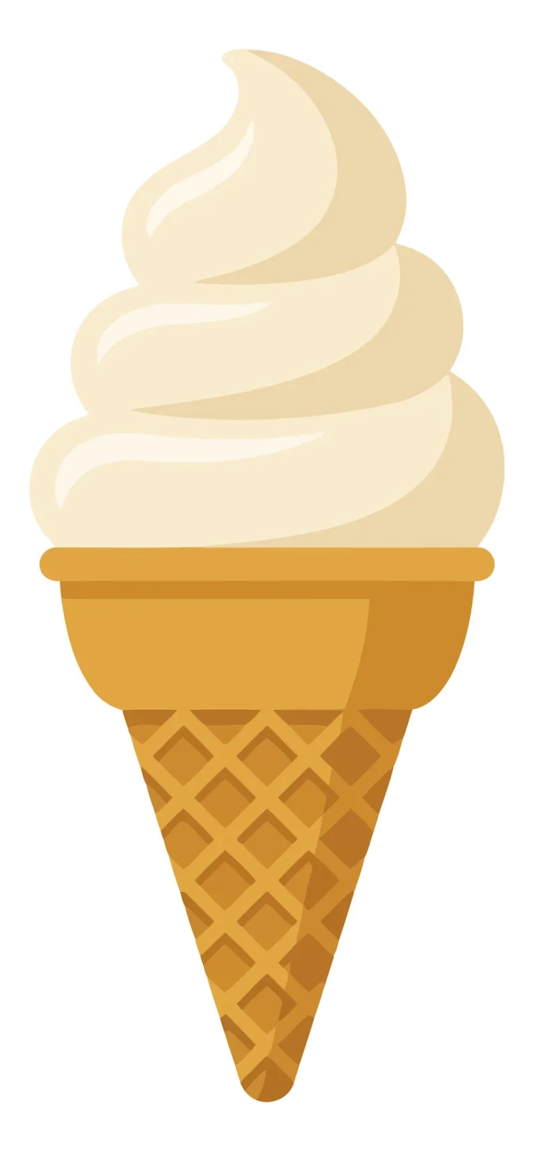soft serve vanilla ice cream in a crispy waffle cone, classic frozen dessert illustration