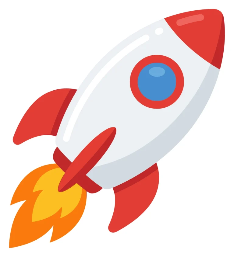 Cartoon Rocket Launching with Flames and Smoke