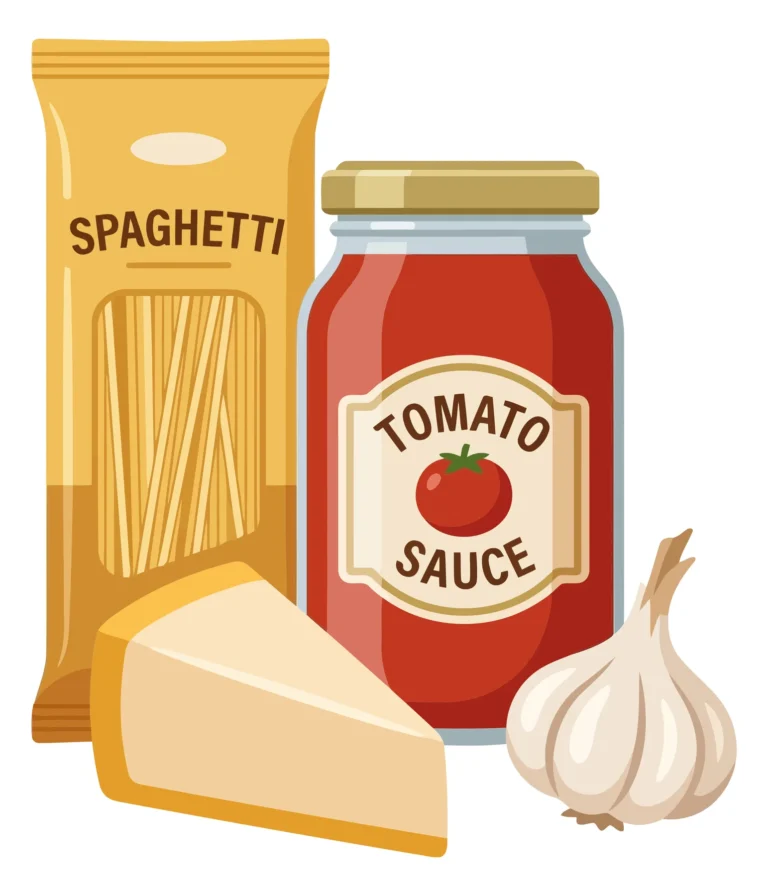 Fresh Spaghetti Dinner Ingredients Illustration