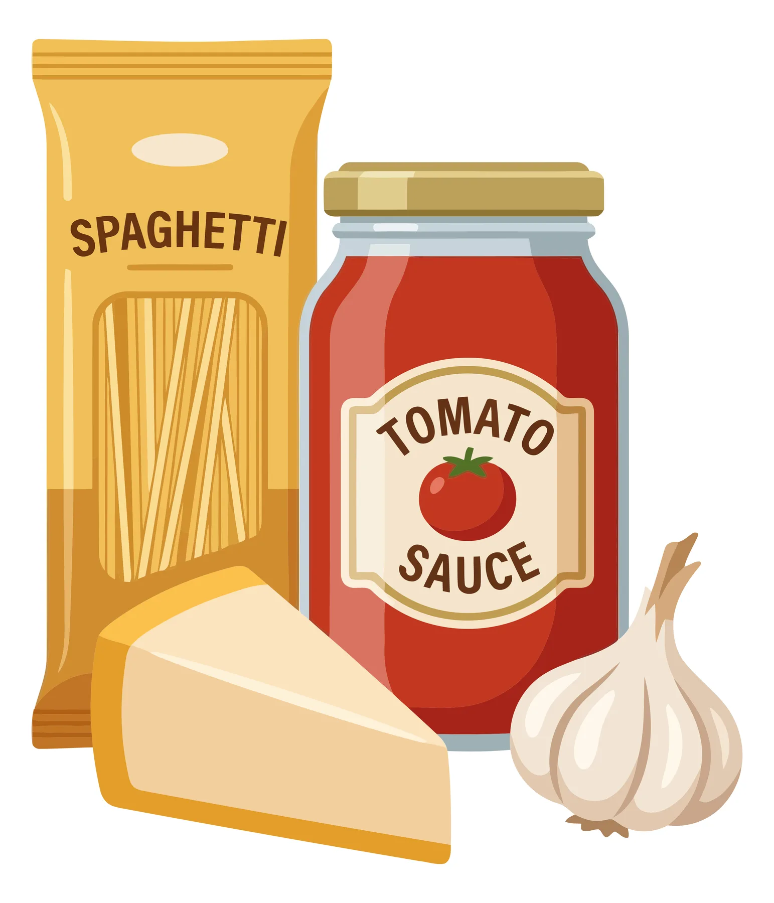 Fresh Spaghetti Dinner Ingredients Illustration