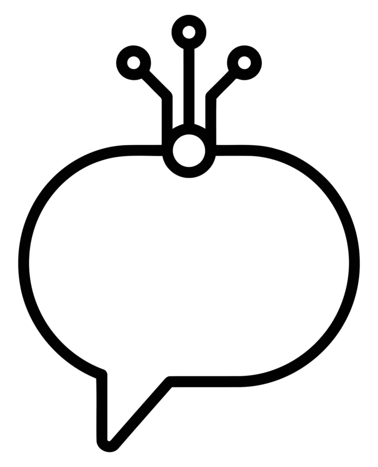 speech bubble icon with a digital circuit node connection on top, representing ai communication, smart technology, and intelligent chat, vec