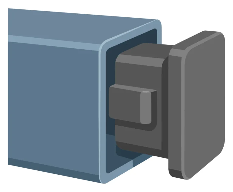 Square Plastic End Cap Inserted in Metal Tube Profile