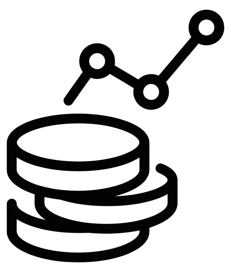 stack of coins with a rising line graph symbol above