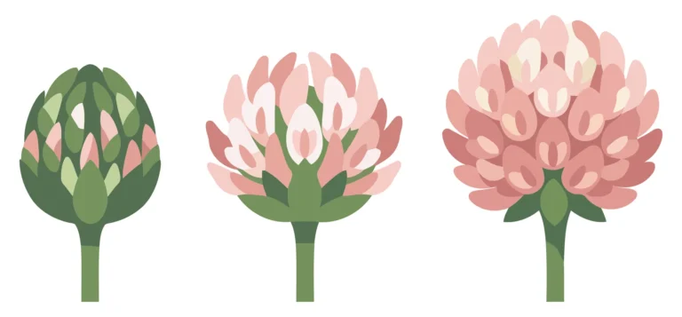 stages of clover flower growth from bud to blossom isolated on white background