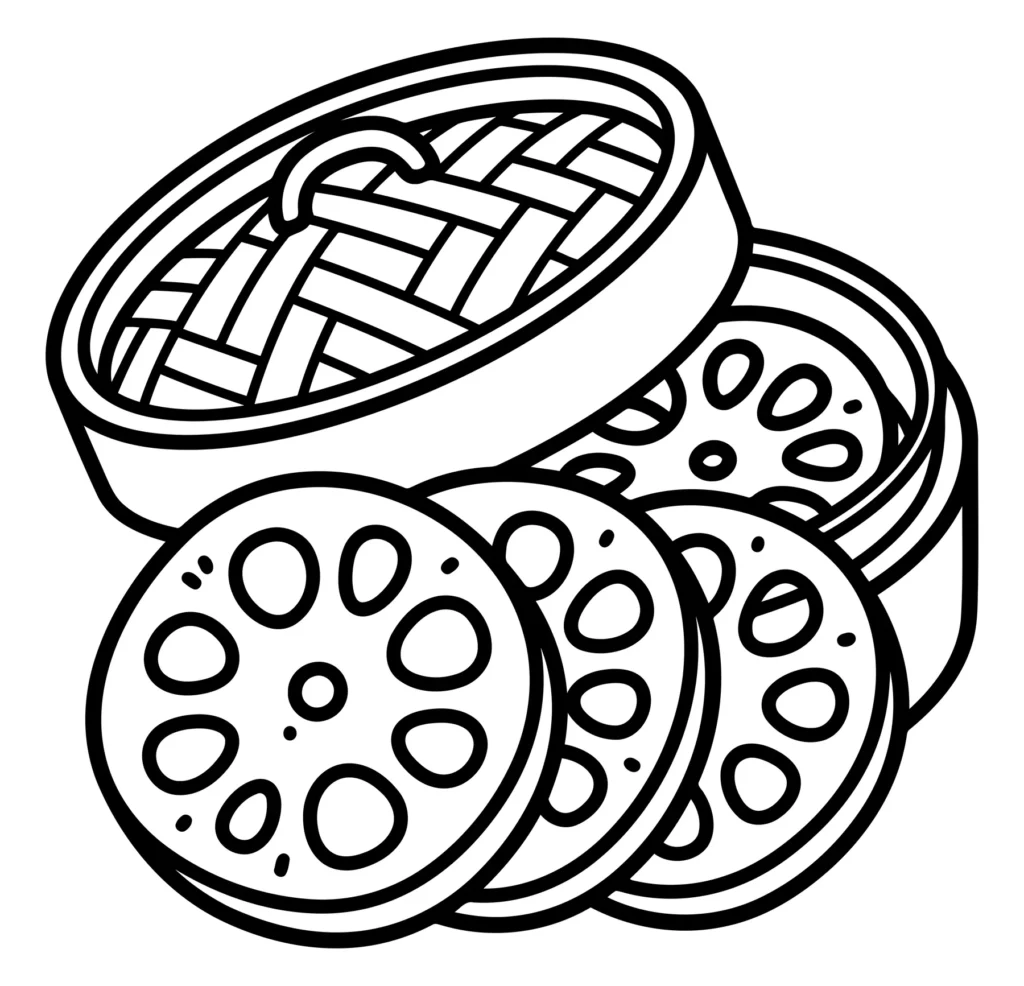 steamer basket with lotus root slices