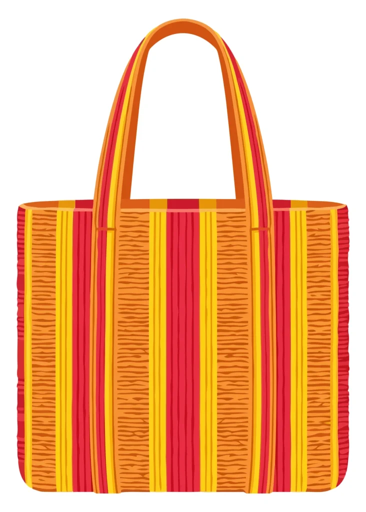 striped tote bag in yellow, orange, and red