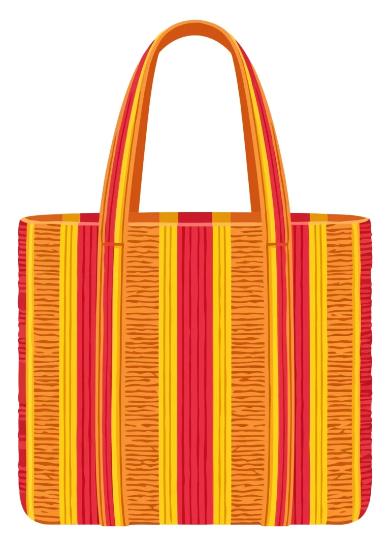 Colorful striped tote bag with vibrant orange and red design