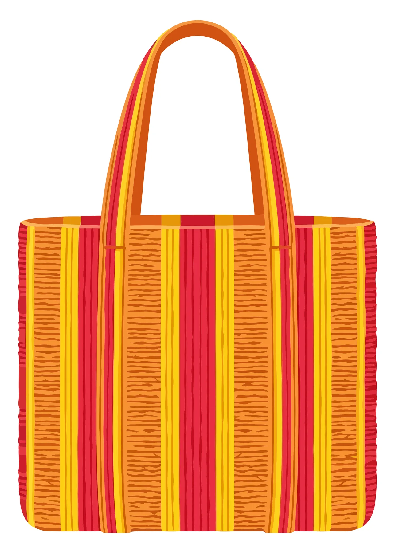 Colorful striped tote bag with vibrant orange and red design