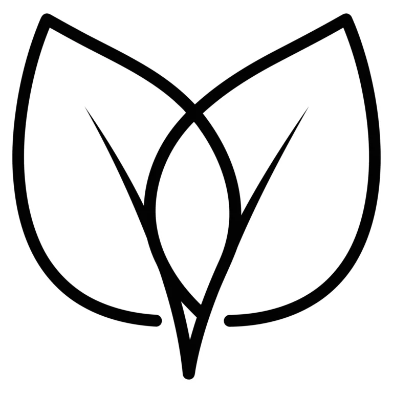 Minimalist Stylized Leaf Icon in Black and White