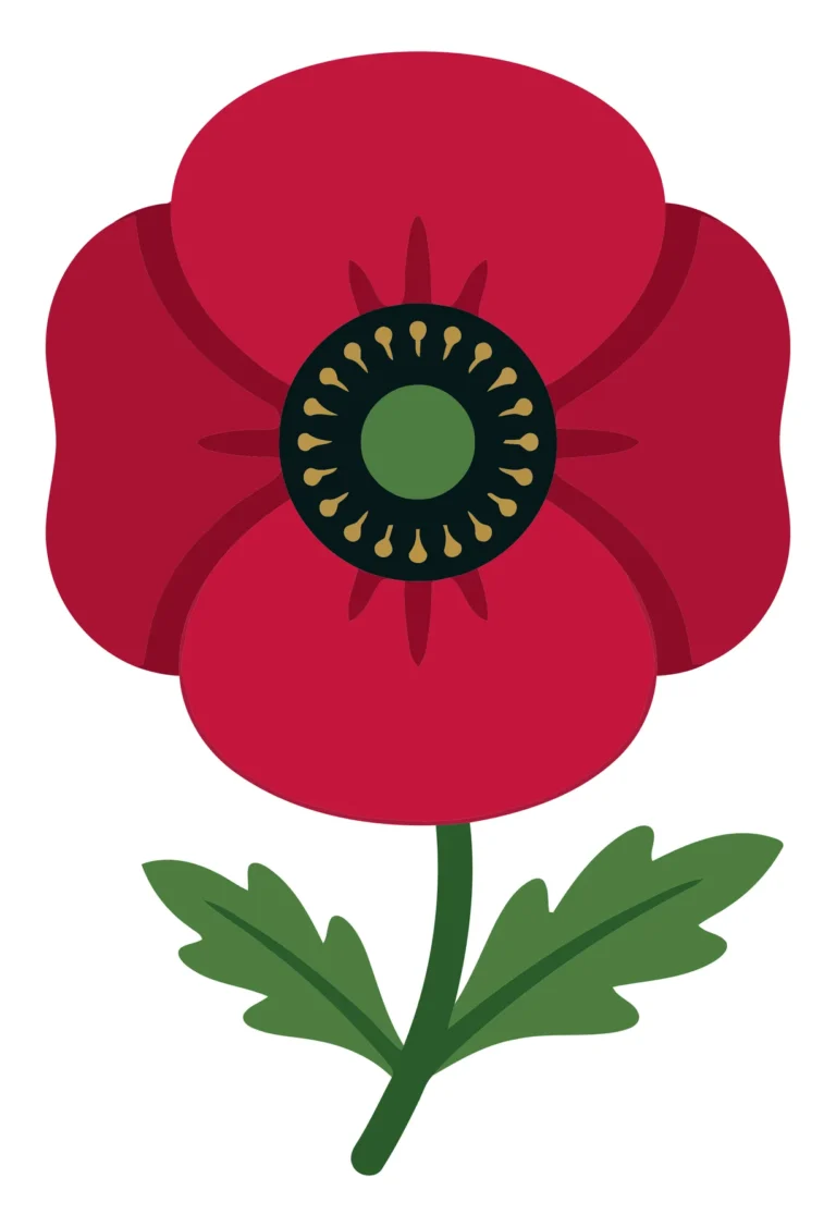Stylized Red Poppy Flower with Green Leaves Vector Illustration