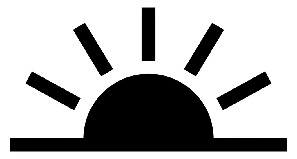 sunrise or sunset icon featuring a semicircle sun rising over a horizon line, representing morning, dawn, weather, or renewable energy conce