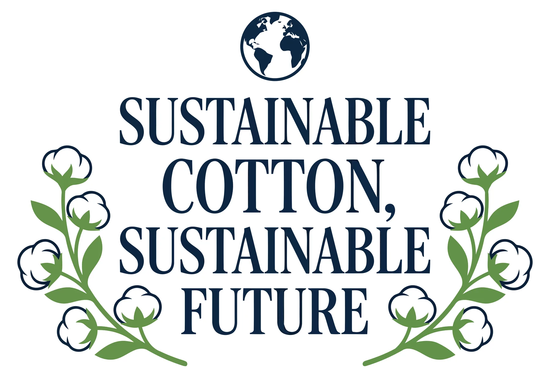 Sustainable Cotton Future Logo with Globe and Cotton Branches