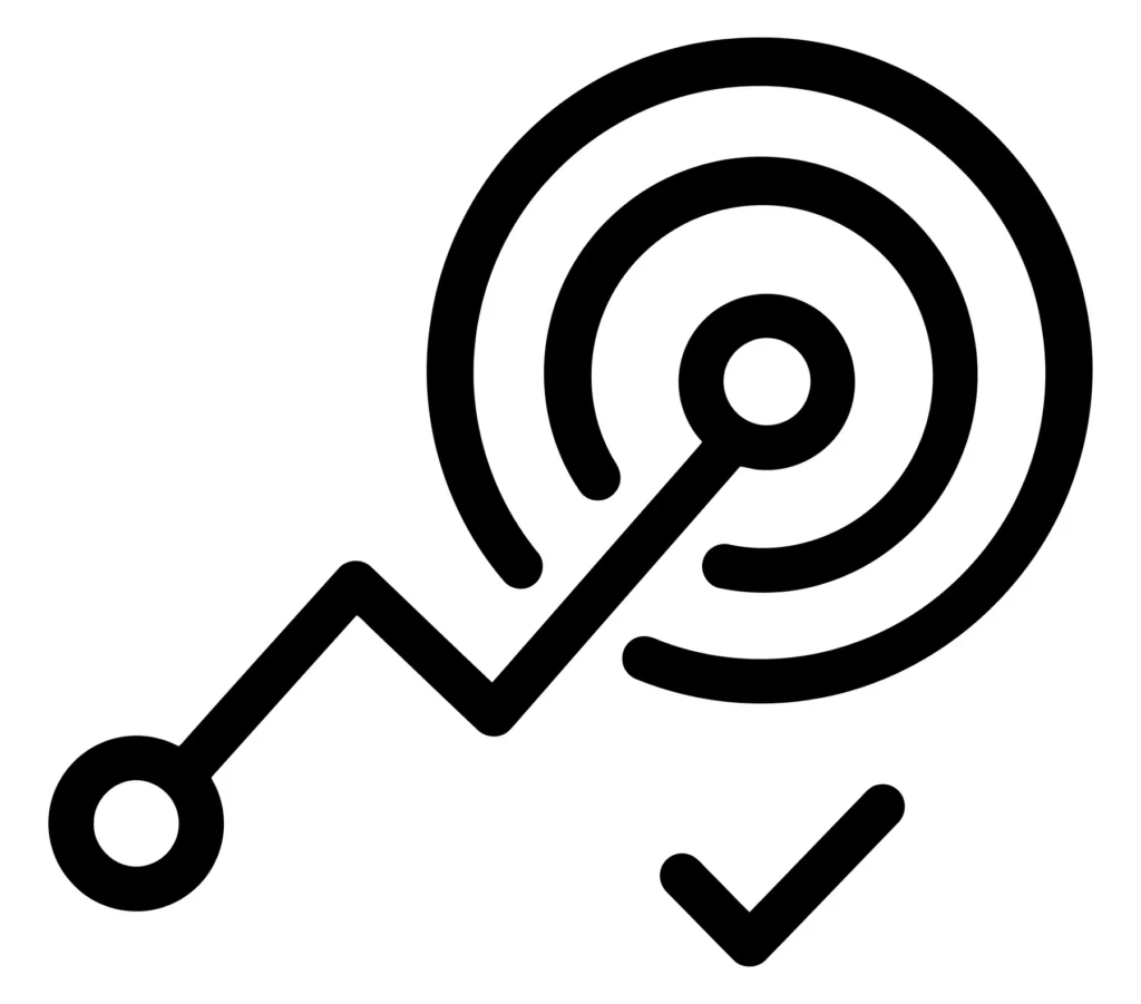 target achievement icon with a line graph and a checkmark symbol