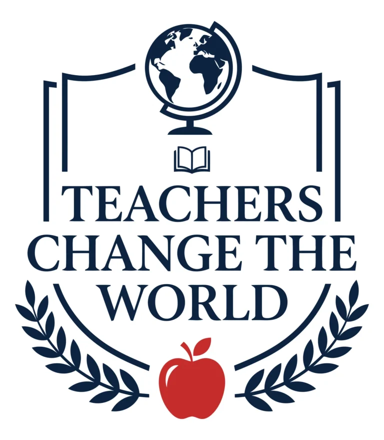 teachers change the world typography with globe and apple icon