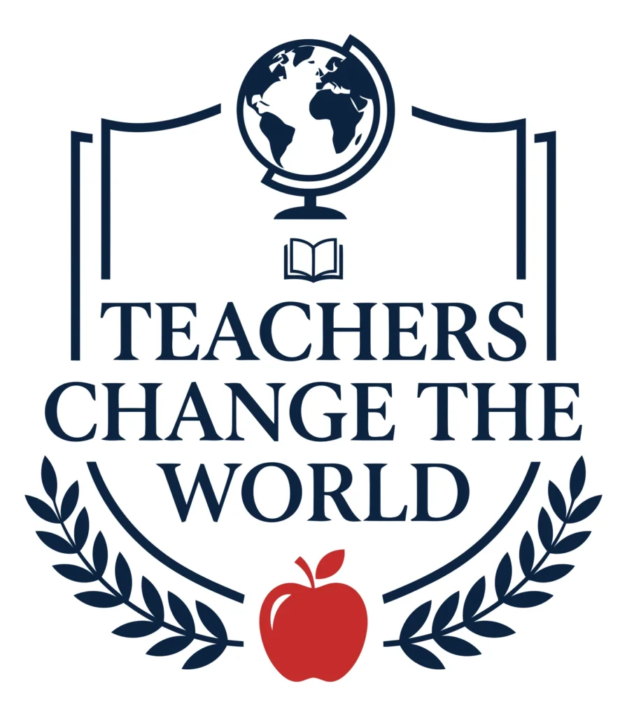 teachers change the world typography with globe and apple icon