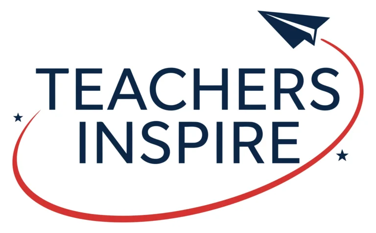 Teachers Inspire Logo with Paper Airplane and Stars