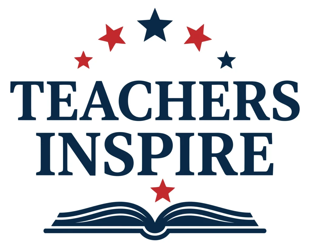 teachers inspire typography with stars and open book icon