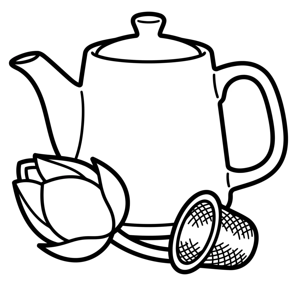 teapot, tea infuser, and lotus flower icon