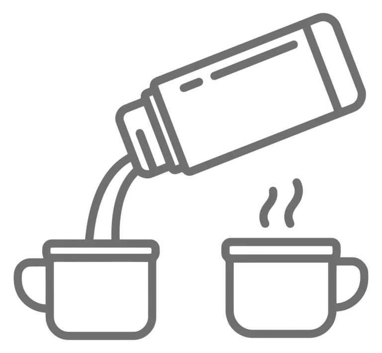 thermos pouring hot drink into cups, camping beverage icon
